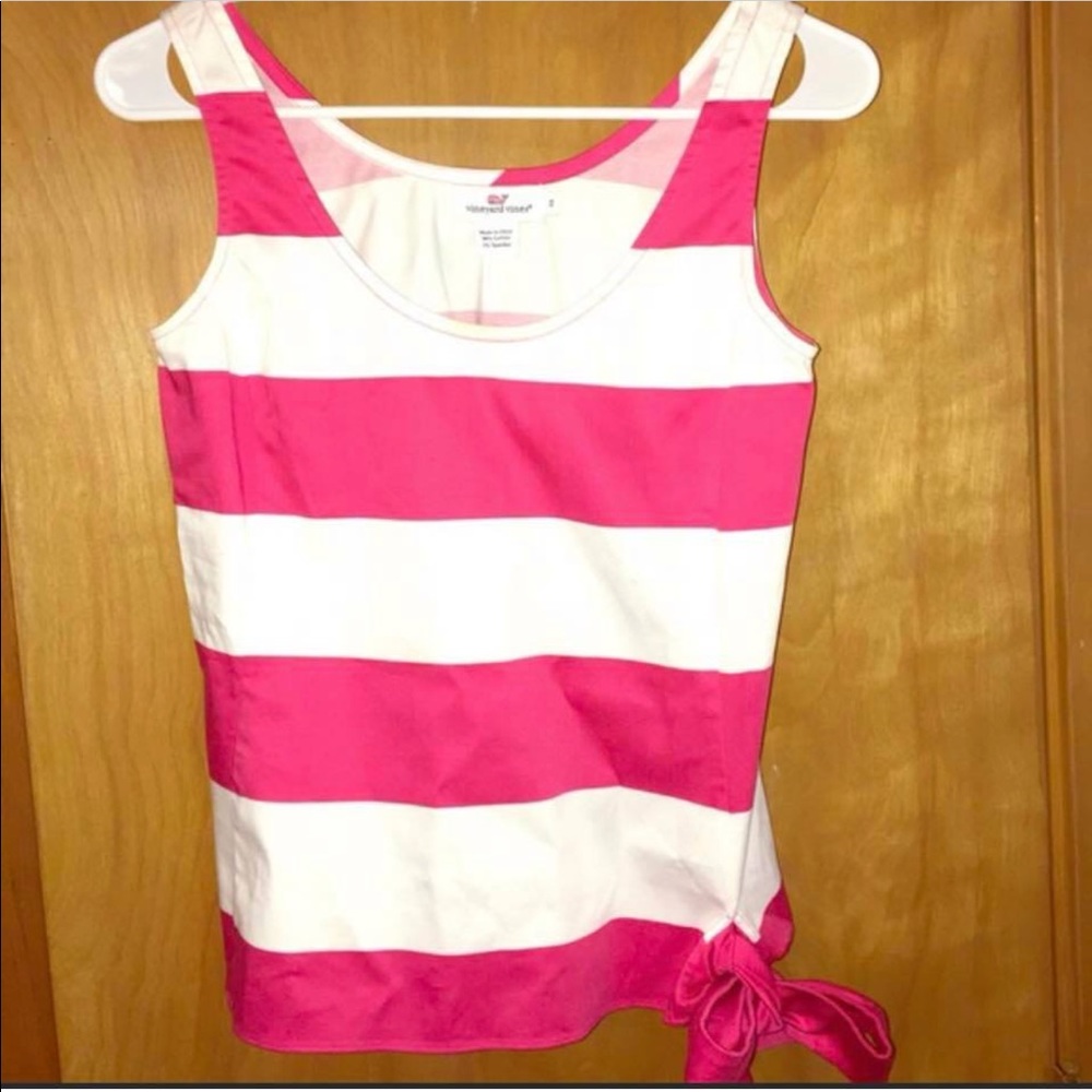 EUC Vineyard Vine bow pink and white top sz 0
